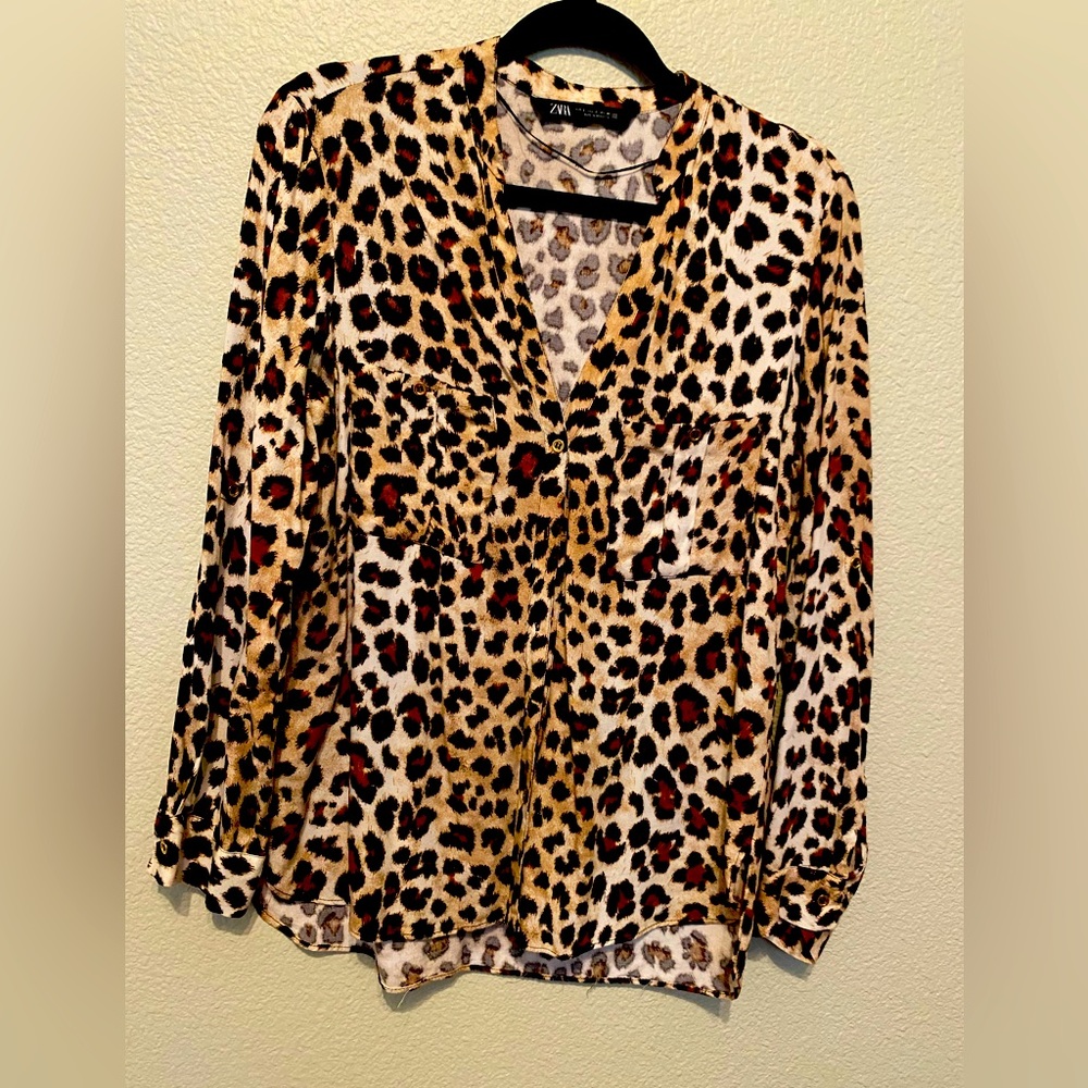ZARA Leopard Print Button down Top